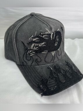 Distressed Black Flame Baseball Cap original